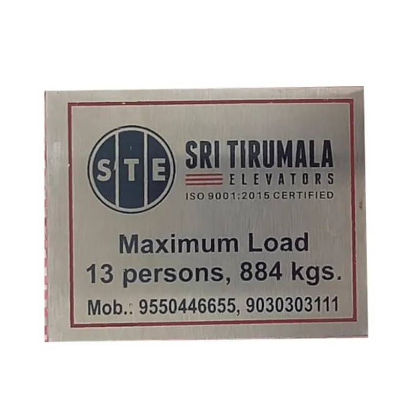 Placa de identificación de ascensor de acero inoxidable